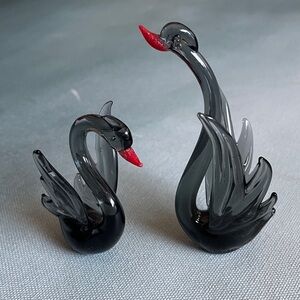 Vintage Murano Glass Black Swans